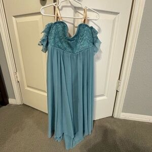 Weissman Turquoise Dress with Ruched Bodice